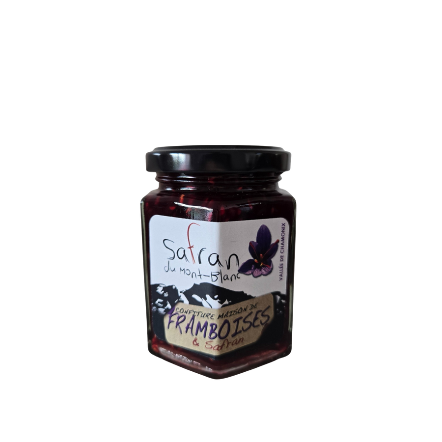 Jar of jam with a label on a white background