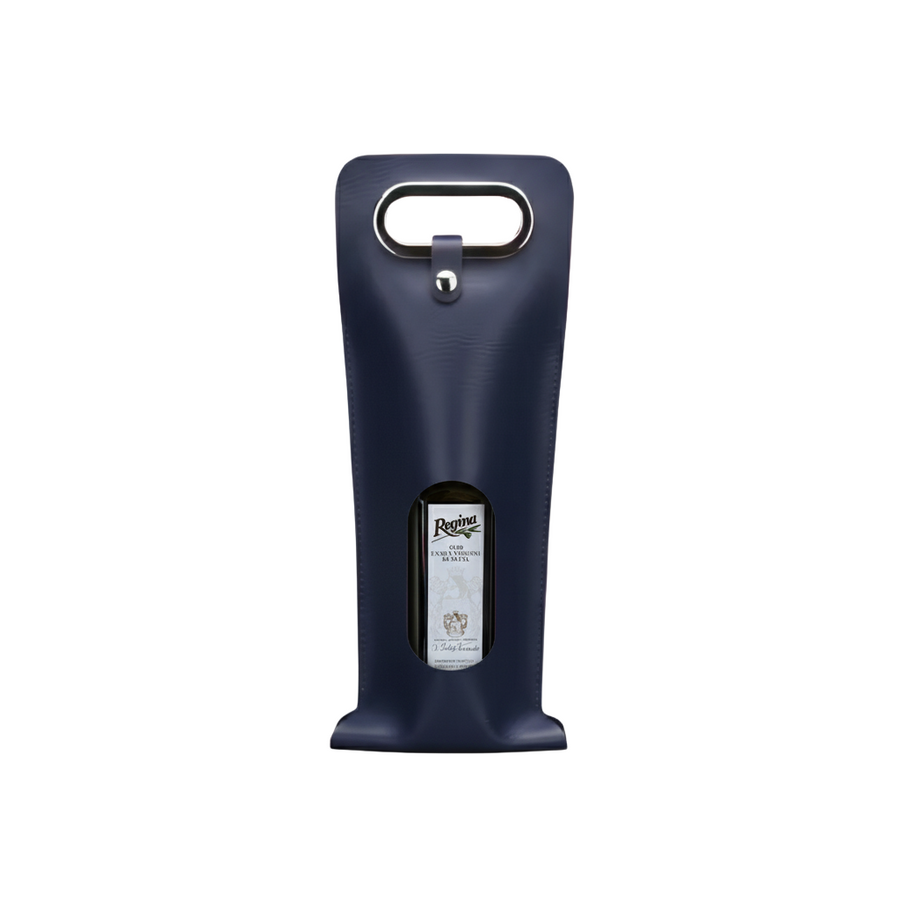 Foldable dark blue Faux Leather Olive Oil Bottle Bag